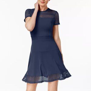 Michael Kors Dress Lace Mesh Fit & Flare 1X Navy Blue NEW